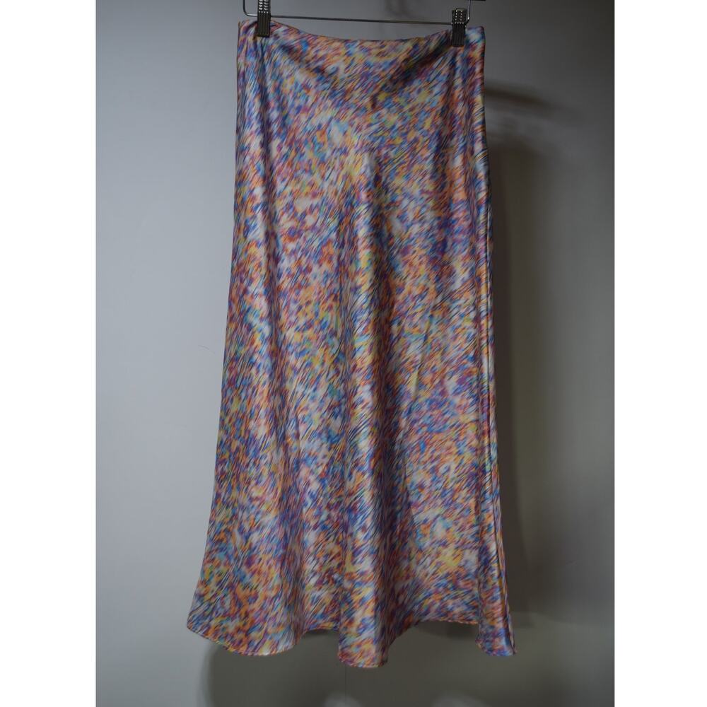 Rebecca Minkoff Abstract Print Satin Midi Skirt Women's 2 Multicolor Bias Cut
